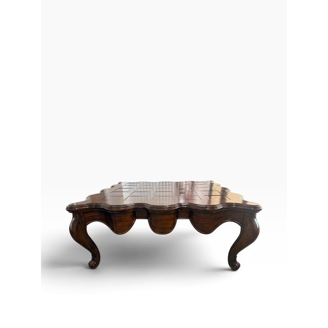 Marge Carson Marge Carson Oversized 57” Scalloped Square Coffee Table For Sale - Image 4 of 10