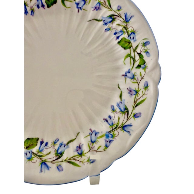 Mid 20th Century Shelley England “Harebell” Salad Plates – Set of 6 Blue & White Vintage Fine Bone China, Oleander Shape For Sale - Image 5 of 9