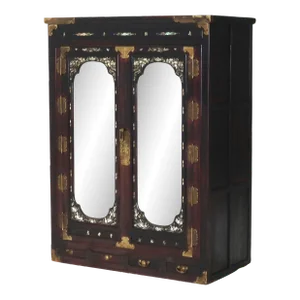 Chinese Hardwood Wedding Cabinet with Mirrors & Mother of Pearl Inlay, 19thC