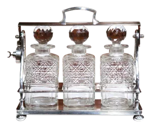 19th Century English Silver Plated 3-Carafe Tantalus With Lock Mechanism