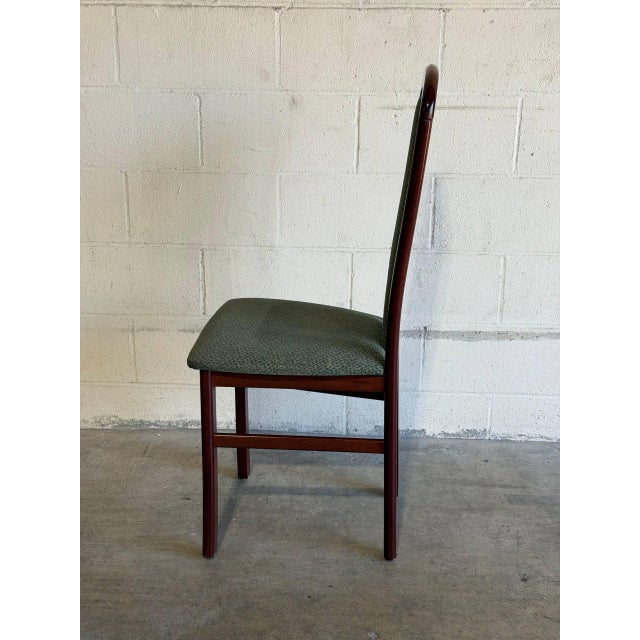 Mid 20th Century High Back Wooden Dining Chair With Green Fabric Upholstery Vintage Mid-Century Modern For Sale - Image 5 of 9