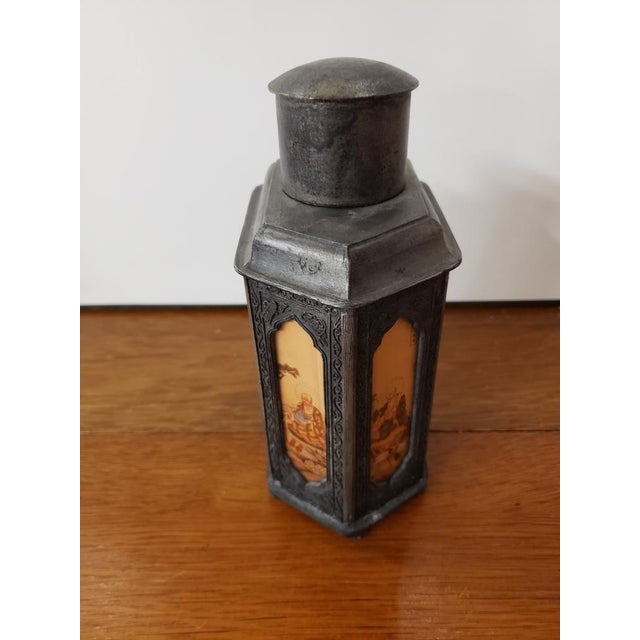 This is a 19th Century Chinese Pewter Swatow City Reverse Painted Glass Tea Caddy. It measures 6 3/4" high, 4 1/2" wide...