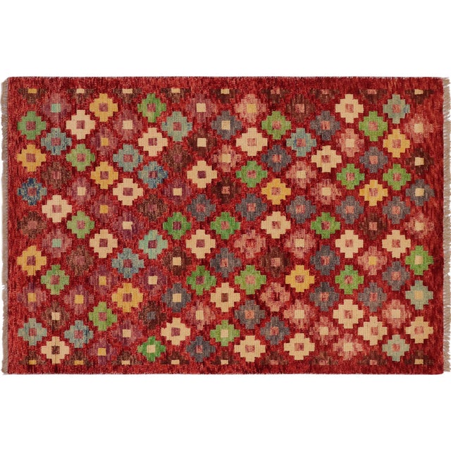 Eclectic Balochi Red/Blue Wool Rug - 3'3''x4'10'' For Sale - Image 10 of 11