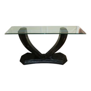 1980s ​Vintage Maitland Smith Tessellated Glass Top Console Foyer Sofa Table
