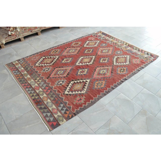 Handmade Turkish Kilim Rug Barak Design Area Rug - 6'1" X 9'1" For Sale - Image 4 of 12