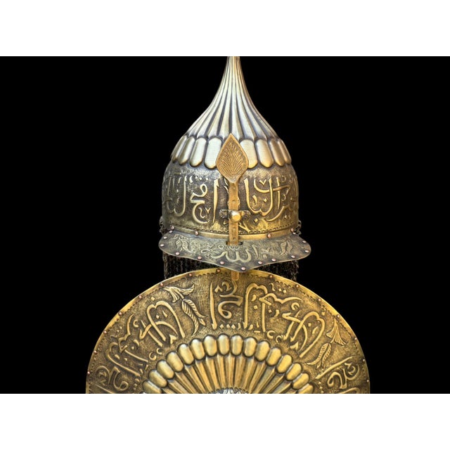 Large Engraved Calligraphy Helmet Shield Set For Sale - Image 10 of 15