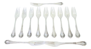 Silver Cake Forks with Trims and Shell Handles, Set of 12