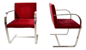 Mies Van Der Rohe for Knoll Stainless Steel Brno Chairs Red Velvet 1979, Pair