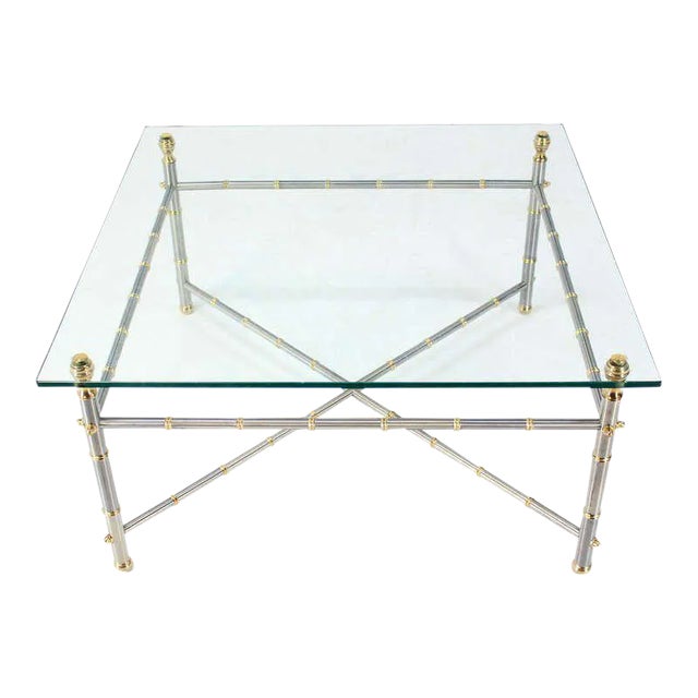 Mid-Century Modern Metal Faux Bamboo-Detailed Square Coffee Table For Sale - Image 10 of 10