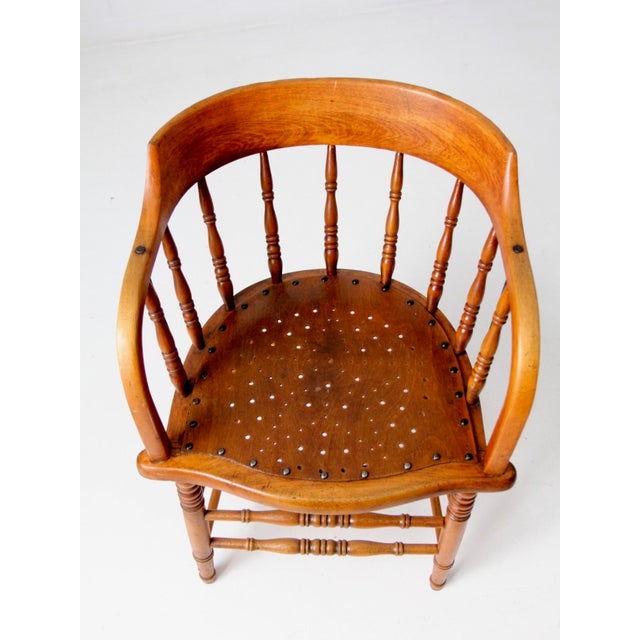 Farmhouse Antique Wood Captain's Chairs Set 3 For Sale - Image 3 of 15