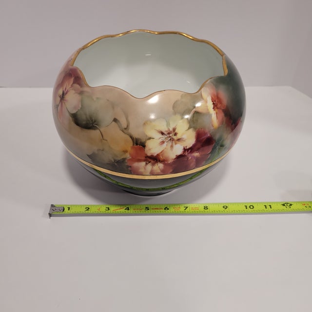 Ceramic Antique Hand-Painted Floral Jardiniere Bowl Vase--Bavaria For Sale - Image 7 of 10