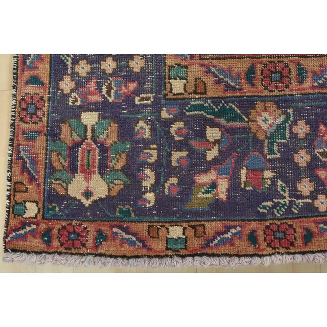 Tabriz Rug 6’9” X 9’11” Purple Wool Vintage Distressed Hand-Knotted Carpet For Sale - Image 12 of 15