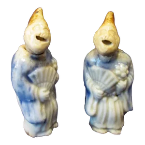 1940s Japanese Hirado Porcelain Netsuke Nodding Figure Monkeys - Set of 2