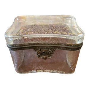 Late 19th Century Antique Baccarat Style Crystal Jewelry Box Casket Gold Overlay