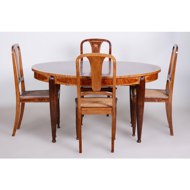 Art Deco Dining Set in Walnut and Mahogany by Paul Follot, France, 1920s, Set of 7 For Sale - Image 9 of 18