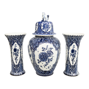 Vintage Dutch Delft Floral Garniture Vases - Set of 3