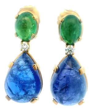 Vintage 18k Tanzanite, Tsavorite Garnet & Diamond Drop Earrings, A Pair