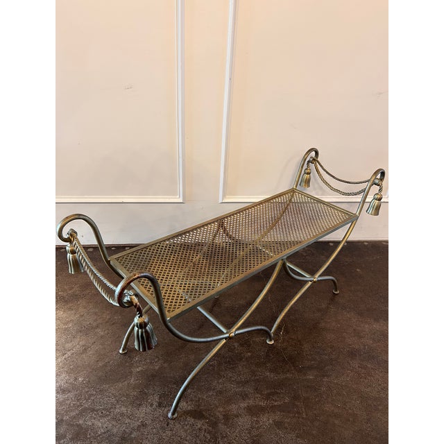 Hollywood Regency Mid 20th Century Italian Gilt Metal Rope & Tassel Bench For Sale - Image 3 of 11