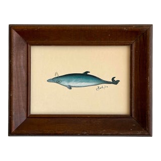 Original Handpainted Dolphin Painting in a Rustic Wooden Frame For Sale