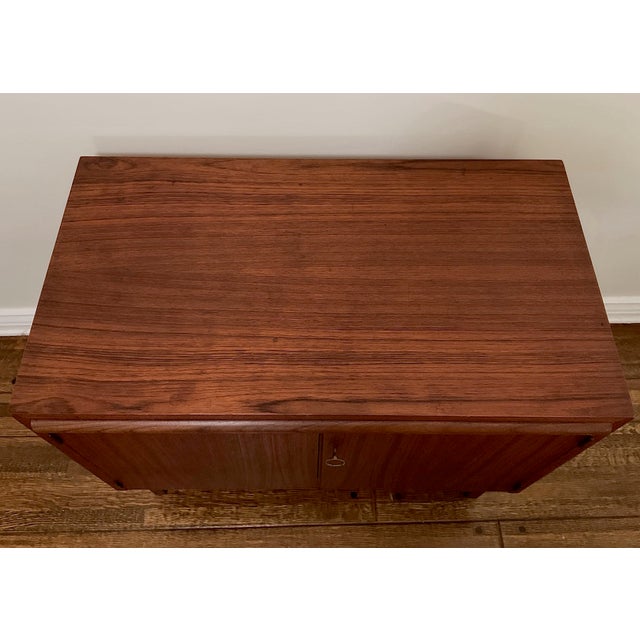 Mid-Century Modern Mid-Century Extendable Teak Cabinet With Original Key For Sale - Image 3 of 12
