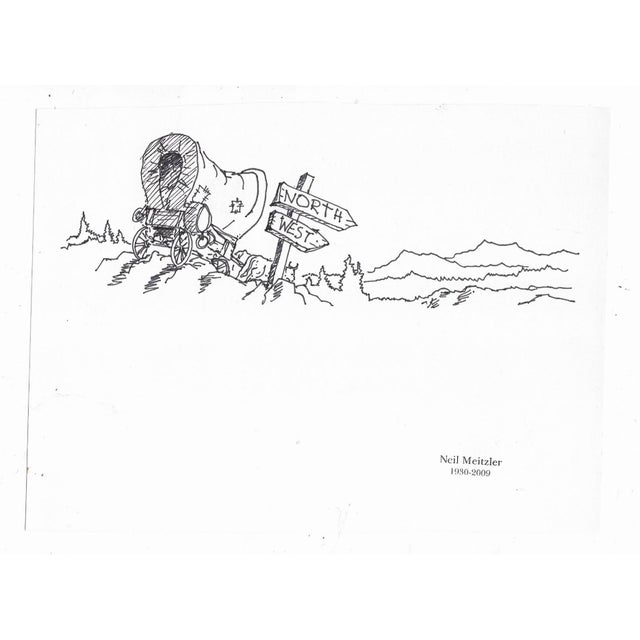 Ink drawing of a north west directed covered wagon from the estate of Northwest School artist Neil Meitzler (1930 - 2009)....