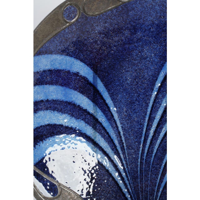 Art Nouveau Art Nouveau Pewter & Enamel Charger, Blue Swirl Motif For Sale - Image 3 of 7