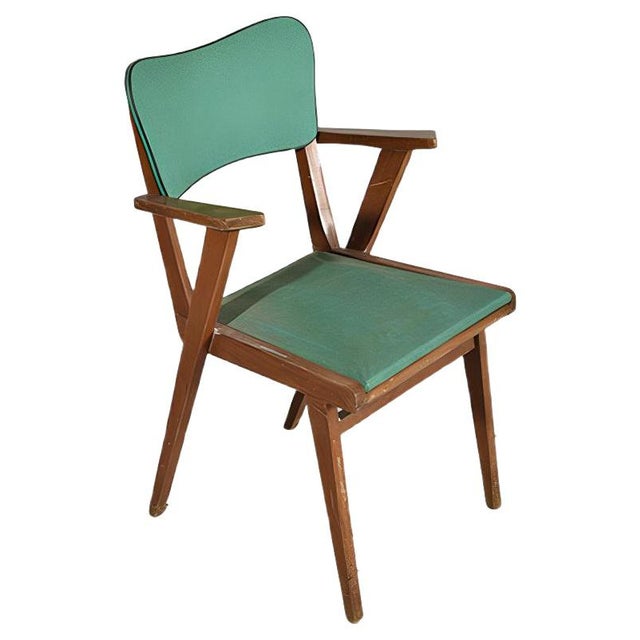 Armchair with Solid Wood Frame and Green Leatherette Seat, Italy, 1960s For Sale - Image 6 of 6