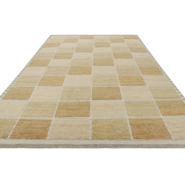 2010s Rug & Kilim’s Scandinavian Style Rug, Beige-Brown With Square Geometric Patterns For Sale - Image 5 of 8