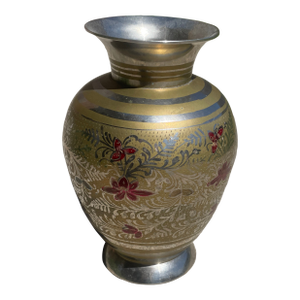 Etched Floral Mixed Metal Vase