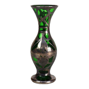 Antique Alvin Manufacturing Art Nouveau Foliate Sterling Silver & Emerald Glass