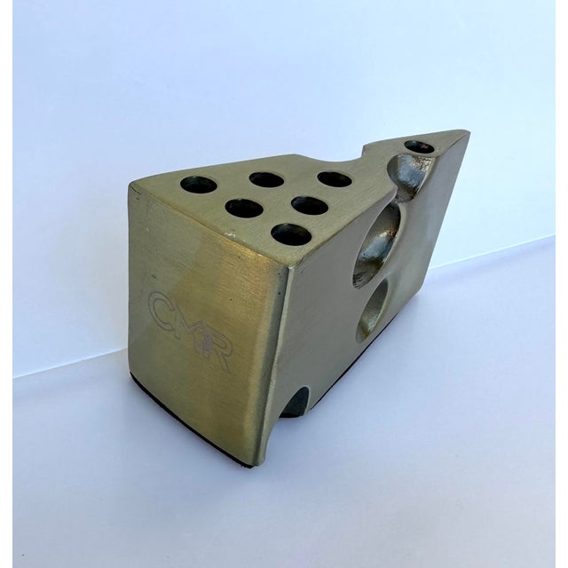 Vintage Brass Swiss Cheese Pen/Pencil Holder, perfect as a paperweight or as an actual pen holder for the office. 5.5in w...