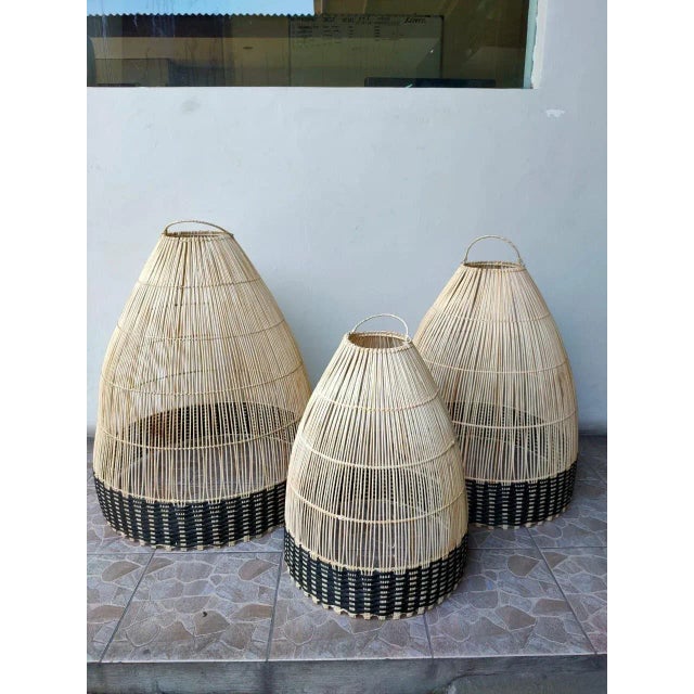 2020s Wicker Tux Weave Organic Modern Pendant Light Large For Sale - Image 5 of 8