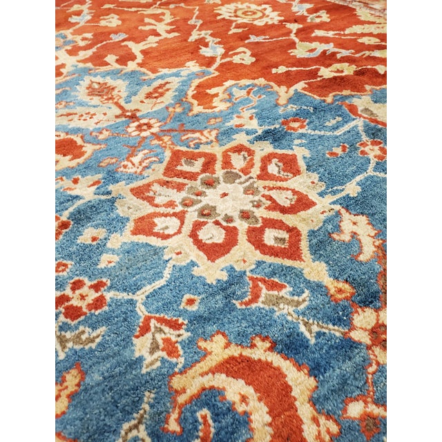 Textile Antique Persian Sultanabad Carpet, Handmade Oriental Rug, Red, Light Blue & Gold For Sale - Image 7 of 18