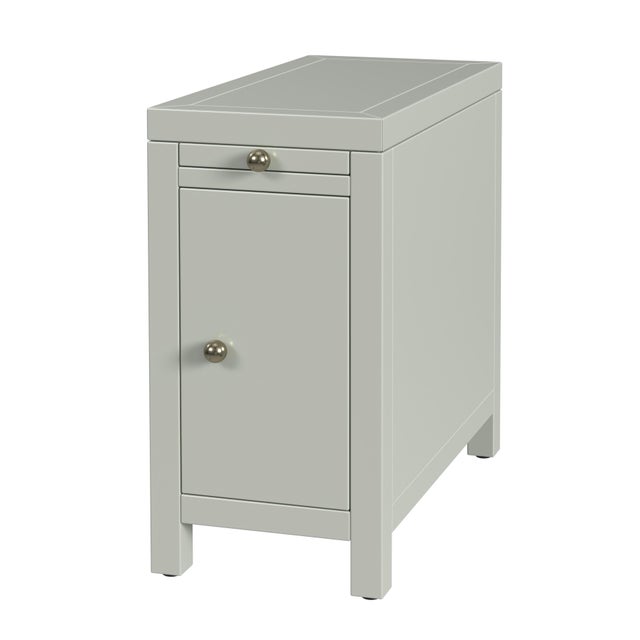 Green Nora 12 in. W Rectangular Wood 1 Door Narrow End Table with Pull-Out Tray, Sage Green For Sale - Image 8 of 8