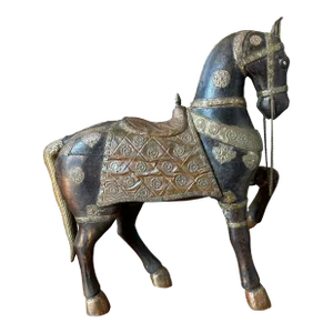 Rare Large Antique Copper & Brass Wooden Horse