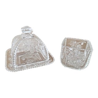 Vintage Pressed Glass Covered Plate and Dish For Sale