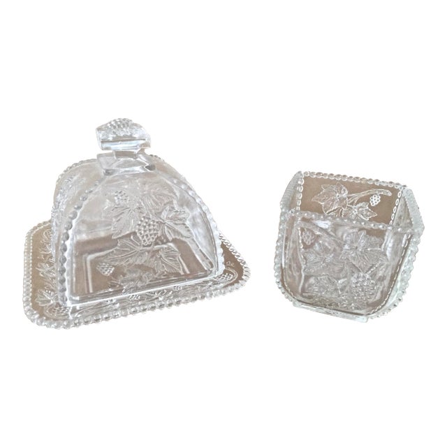 Vintage Pressed Glass Covered Plate and Dish For Sale