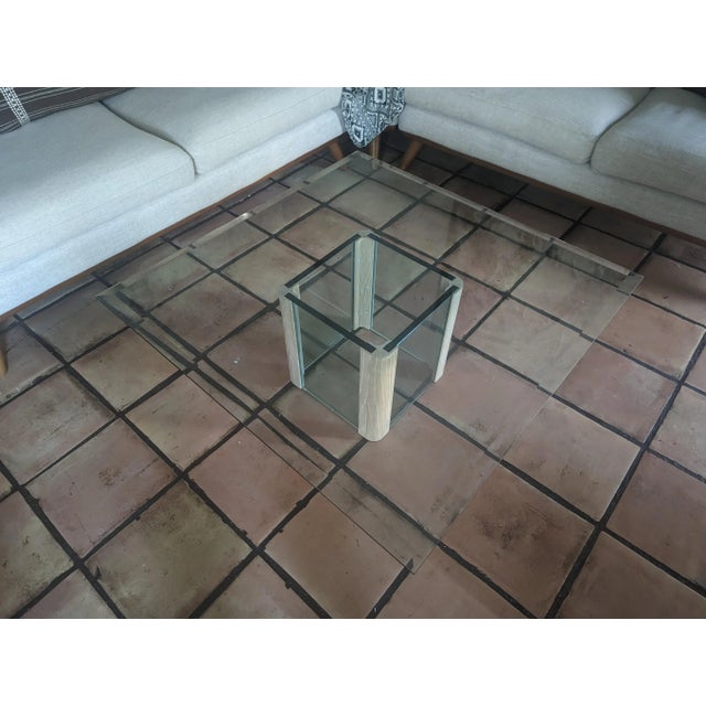 Leon Rosen for Pace Coffee Table. Beautiful & sleek...thick beveled glass top with white oak & glass base. 35.75 "x 35.75...