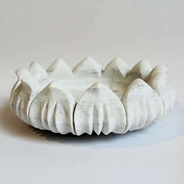 Boho Chic White Marble Lotus Bowl For Sale - Image 3 of 5
