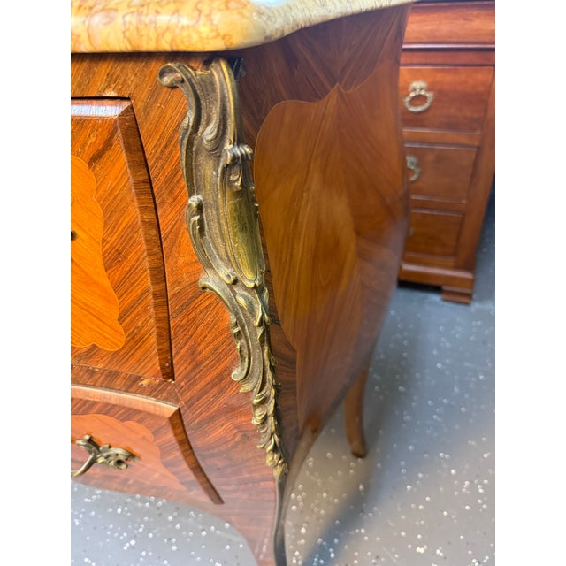 Brown Late 19th Century French Louis XV Marble Top Bombe Chest For Sale - Image 8 of 12