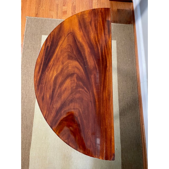 George III - Regency Figured Mahogany and Satinwood Demi Lune Table For Sale - Image 4 of 15
