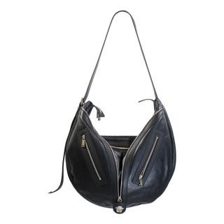 Versace Repeat Large Hobo Black Leather Silver Hardware Shoulder Bag For Sale