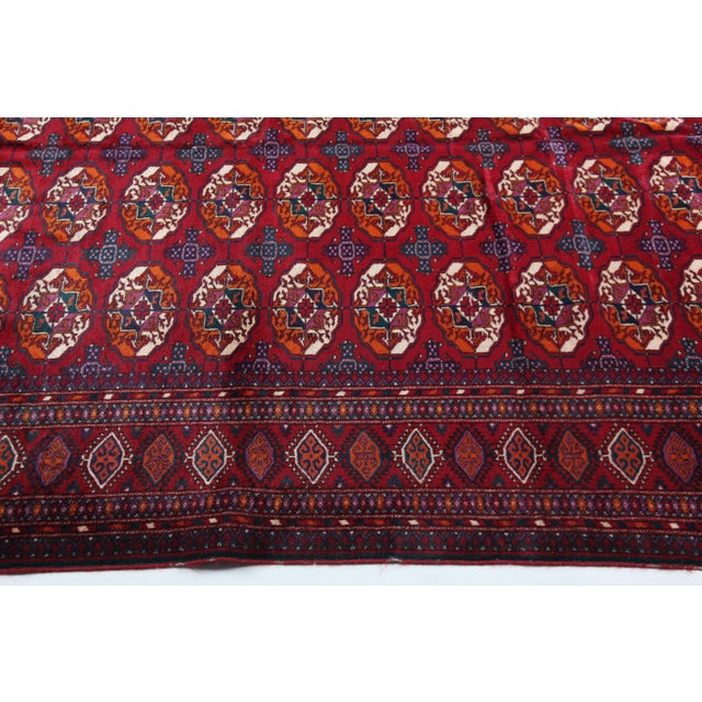Mid 20th Century Tribal Turkoman Buhara Rug With Octagonal Medallions & Zigzag Borders – 4' 2'' X 10' 6''' For Sale - Image 11 of 12