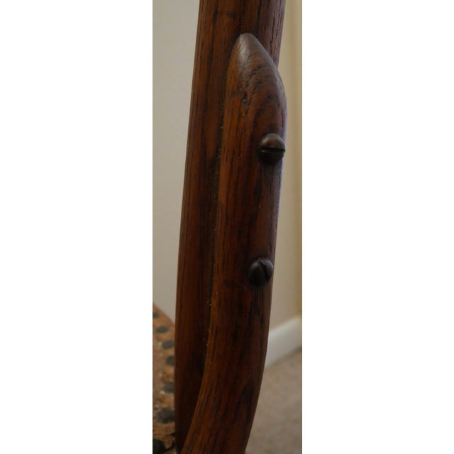 Brown Early 20th Century American Arts and Crafts Oak Bentwood Floral Motif Upholstered/Nailhead Seat Side Chair For Sale - Image 8 of 11