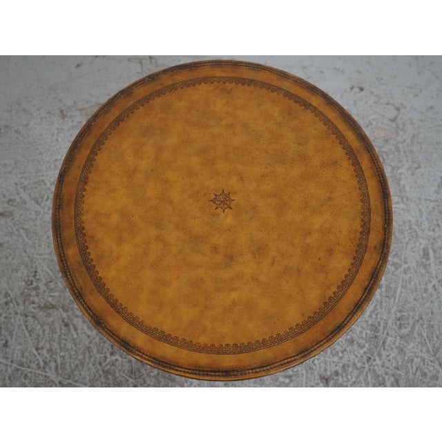 Traditional Maitland Smith Leather Wrapped Round Lamp Table For Sale - Image 3 of 12