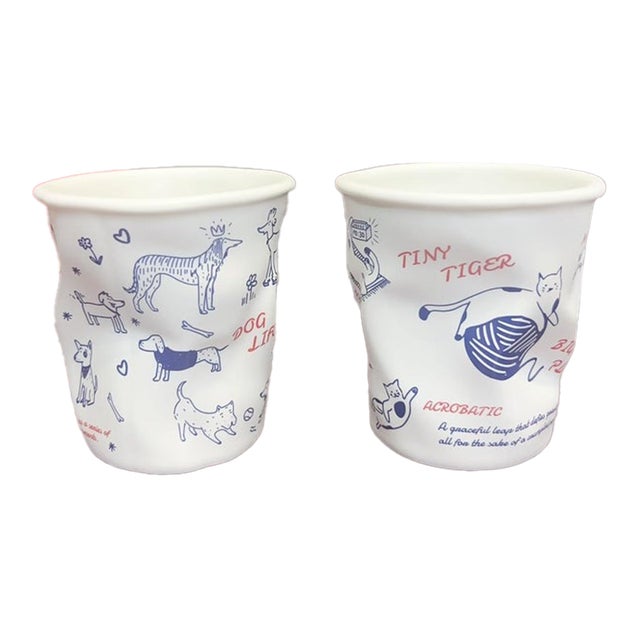 Creative Pleated Ceramic Mug - Set of 2 For Sale