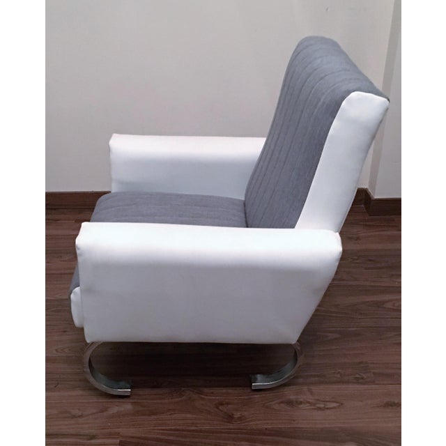 Mid-Century Exclusive Italian Armchairs With Curved Metal Base - a Pair For Sale - Image 4 of 9