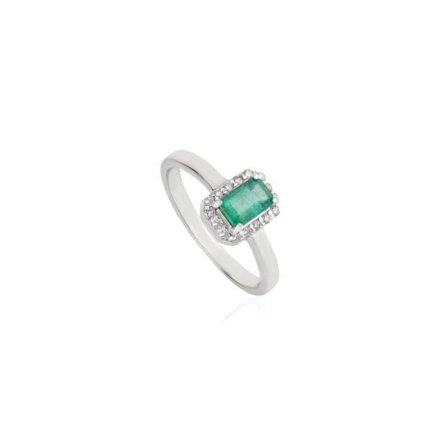 Modern Modern Inspired 0.56 Carat Emerald Diamond Halo Statement Ring, Size 7.5 For Sale - Image 3 of 11