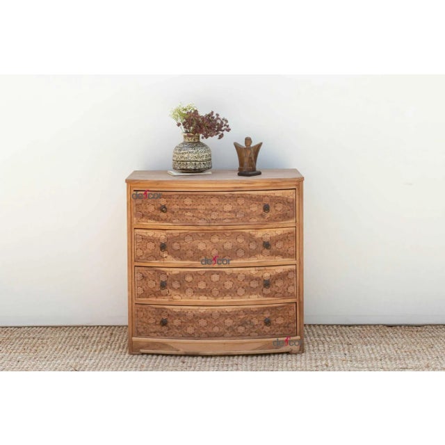 Brown Bow Front Finely Carved Teak Dresser For Sale - Image 8 of 8