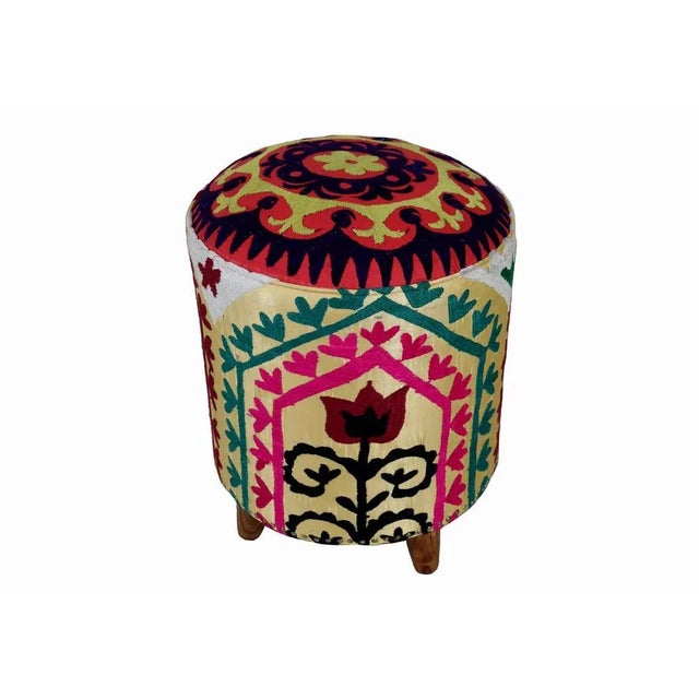 Vintage Oriental Stool with Suzani Upholstery, 1950s For Sale - Image 12 of 12